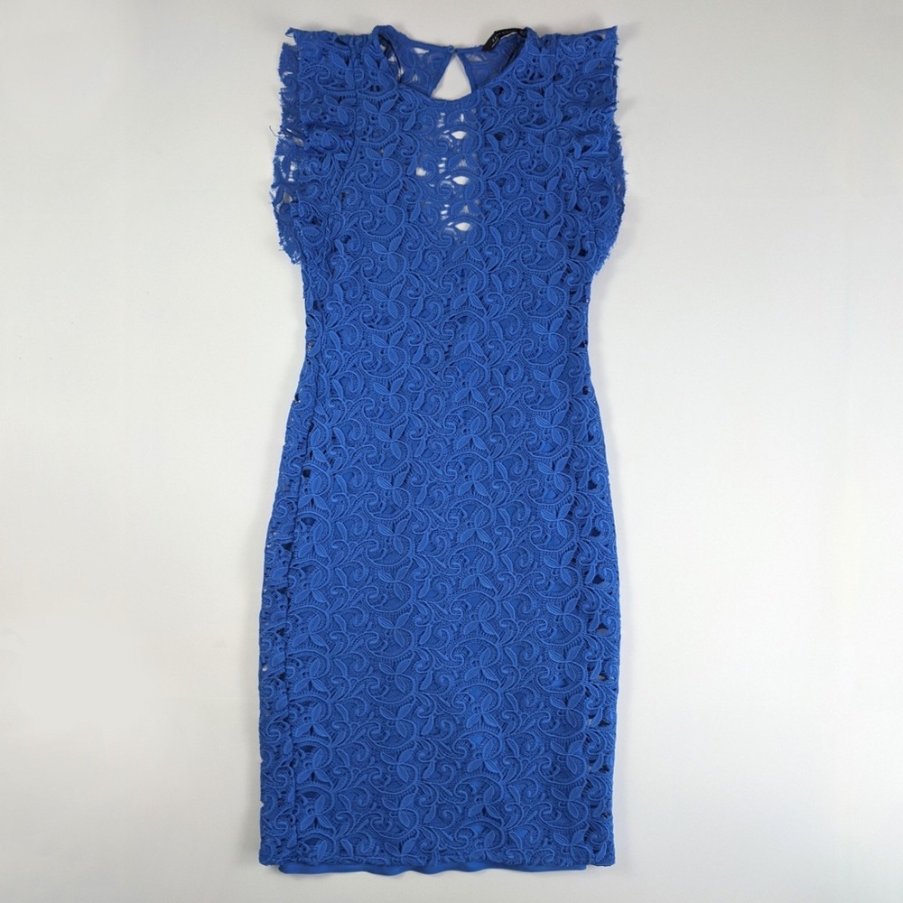 NWT ZARA BLUE EMBROIDERED GUIPURE MIDI DRESS LACE